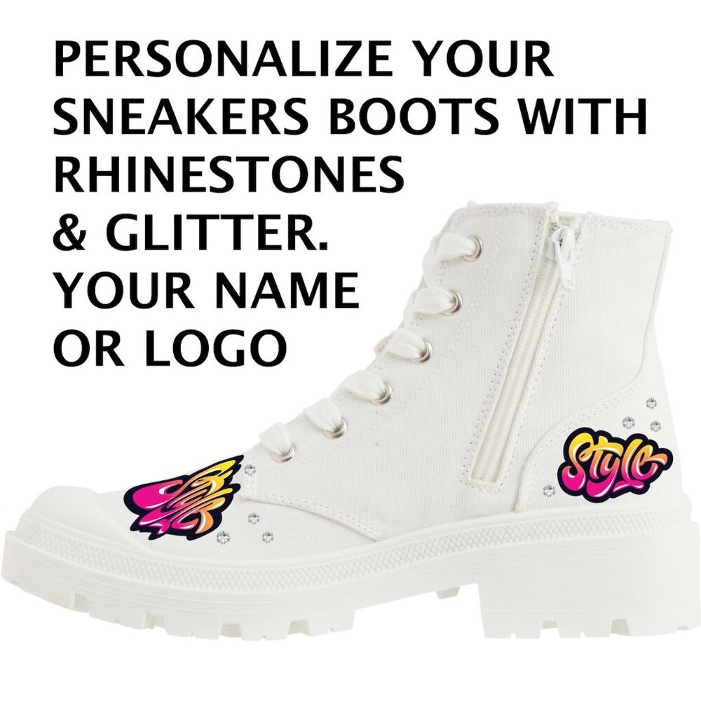 CUSTOMIZABLE LACE-UP SNEAKER BOOTS WHITE | MONOGRAM CHUNKY RUBBER SOLE SIZE 10